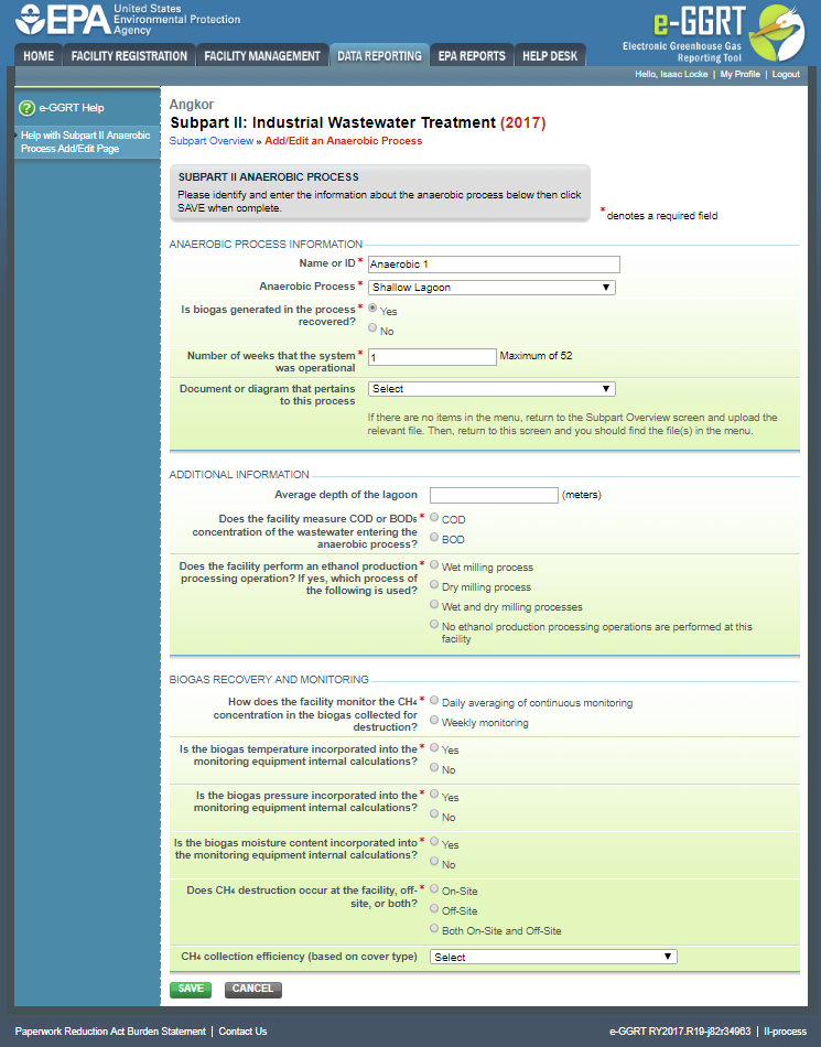 Subpart II: Add/Edit an Anaerobic Process Additional Information 